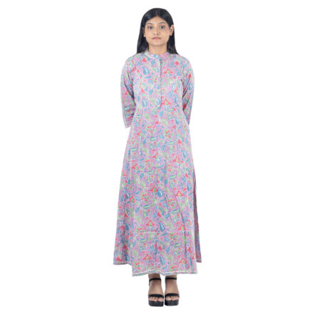 Light Pink Floral Printed Maxi Kurta Dress