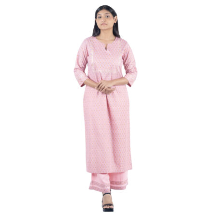 Baby Pink Geometric Printed Kurta with Palazzo Pants