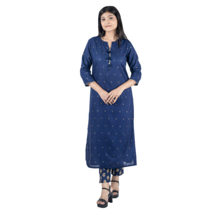 Beautiful Navy Blue Foil Printed Kurta with Pant