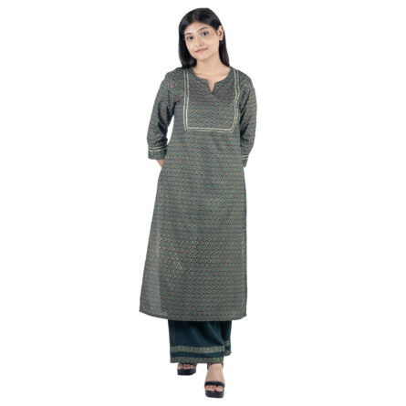 Dark Green Geometric Printed Kurta with Palazzo Pants