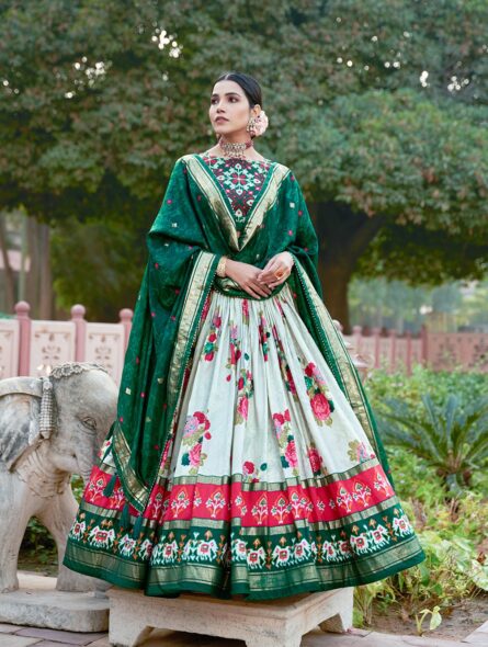 Mesmerizing Dola Silk Green and Red Lehenga Choli