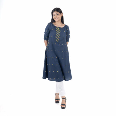 Navy Blue Yarn Dyed Pure Cotton A-Line Kurta