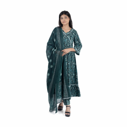 Gorgeous Green Kalamkari Printed Kurta Set with Dupatta