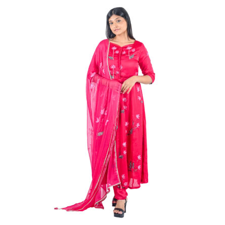 Beautiful Pink Hand-Painted Anarkali Kurta Set with Dupatta